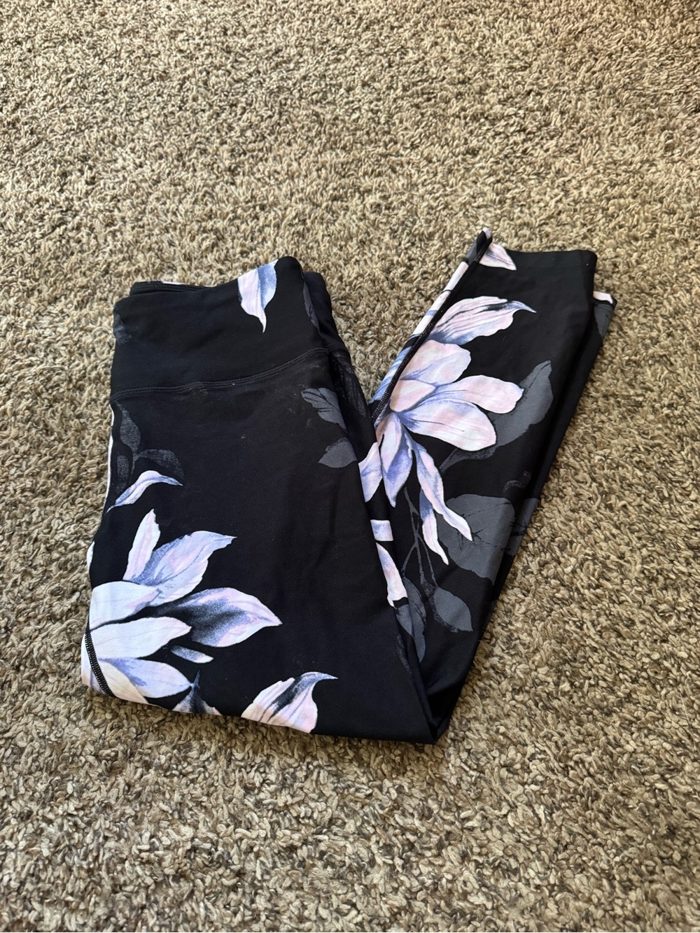 Calvin Klein Black Leggings with Pale Pink & Gray Floral Print
